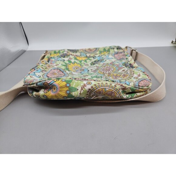 Malirona Floral Crossbody Canvas Handbag Multi Pocket Pre-Owned - Picture 11 of 12